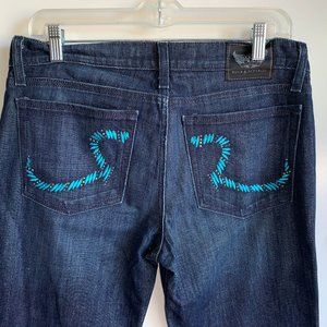 ROCK & REPUBLIC Dark Wash Turquoise Embrodiered Pocket Jeans Sz 30 ~EUC